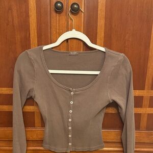 Brandy Melville Taupe Button-Down Top